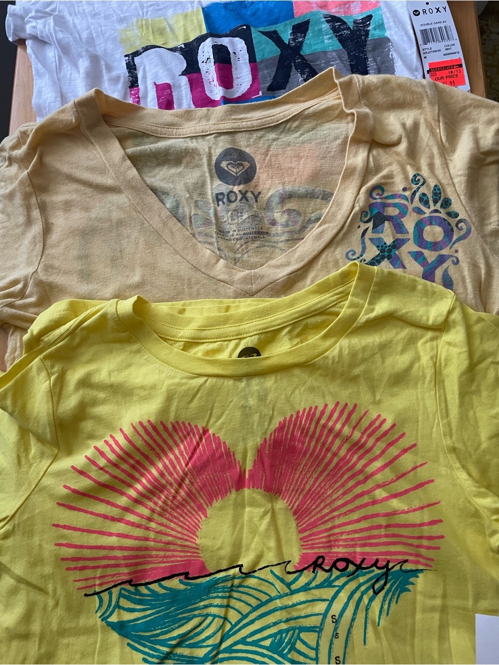 Y2K! Bundle Of 3 Roxy T Shirts. Yellow Small-Medium. Juniors. New With Tags!